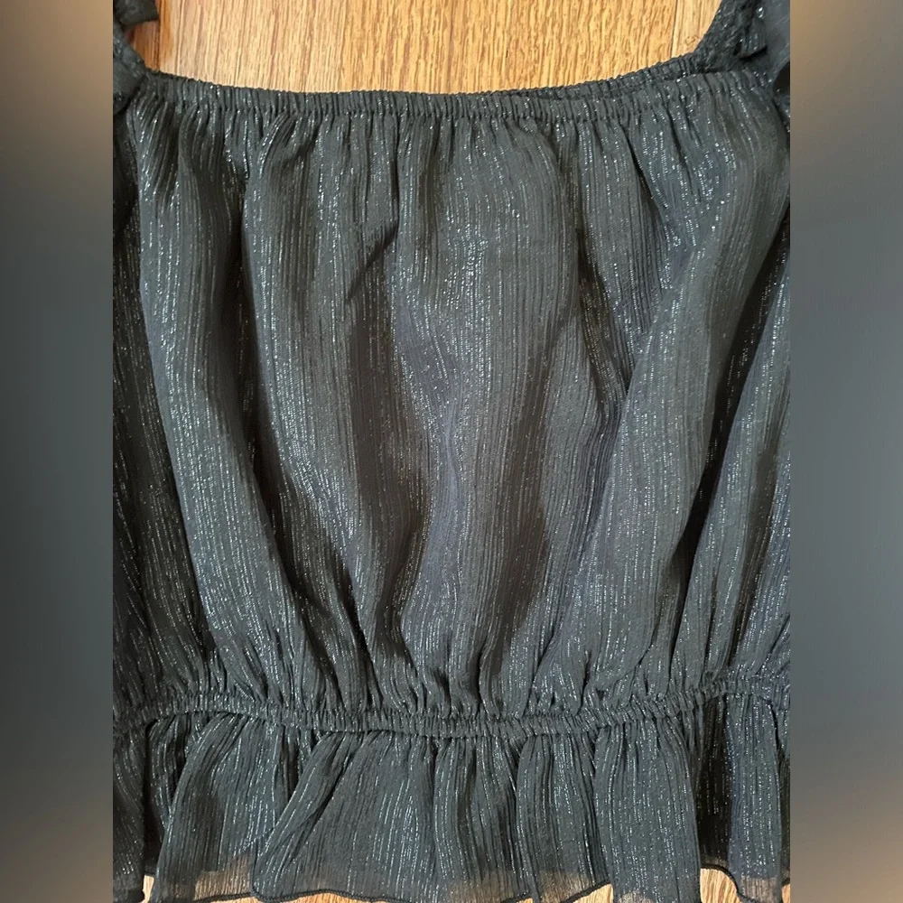 NWOT Black Sparkle Long Sleeve On-Off-Shoulder Crop Top. Small.🖤 - Picture 6 of 13